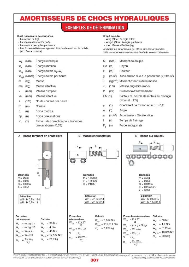 Page 307 AMORTISSEURS DE CHOCS HYDRAULIQUES Prud Homme Transmissions