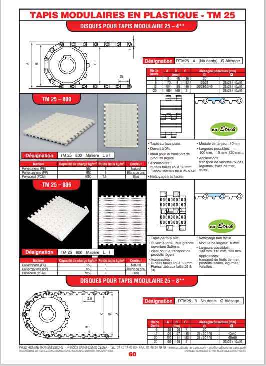 Tapis modulaires en plastique et pignons